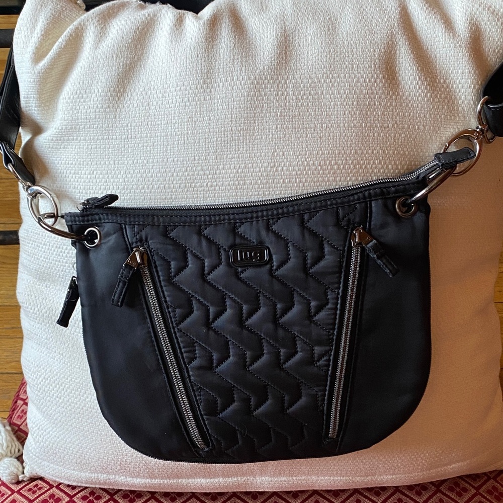 Lug Black Quilted Crossbody Bag with Silver Hardware